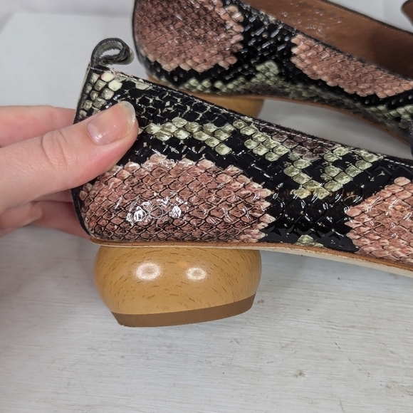Jeffrey Campbell Viona Snakeskin Wood Heel Pointed Loafers - Picture 5 of 8